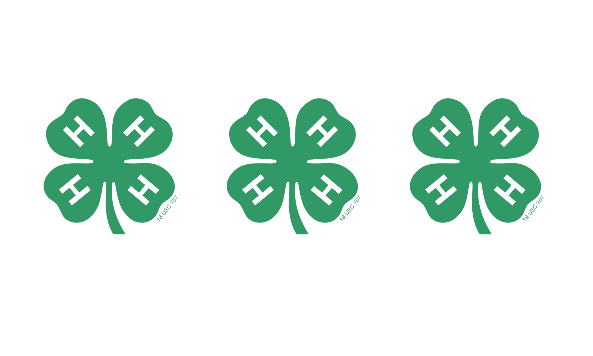 Five 4-H clover emblems in a horizontal line