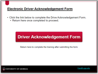 A screenshot of a driver acknowledgement button on a website