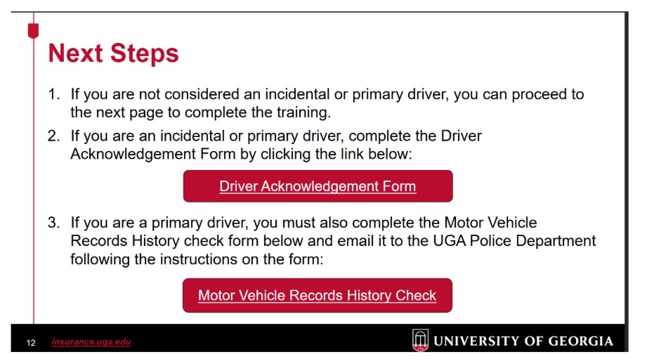 A screenshot example of the webpage for submitting a Driver Acknowledge Form.